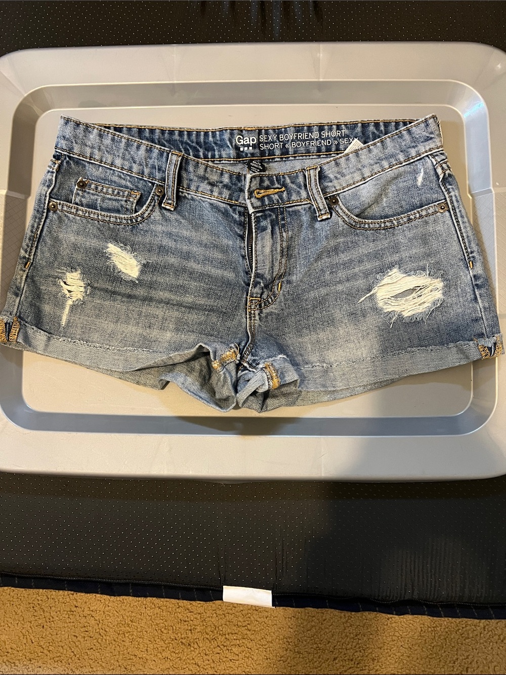 GAP Light Blue Distressed Denim Boyfriend Shorts